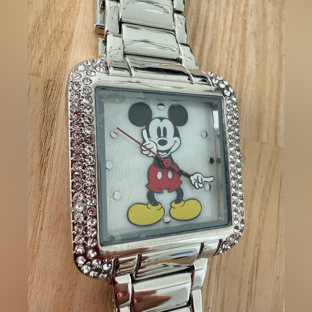 Disney rectangular Mickey Mouse silver tone watch… - image 2